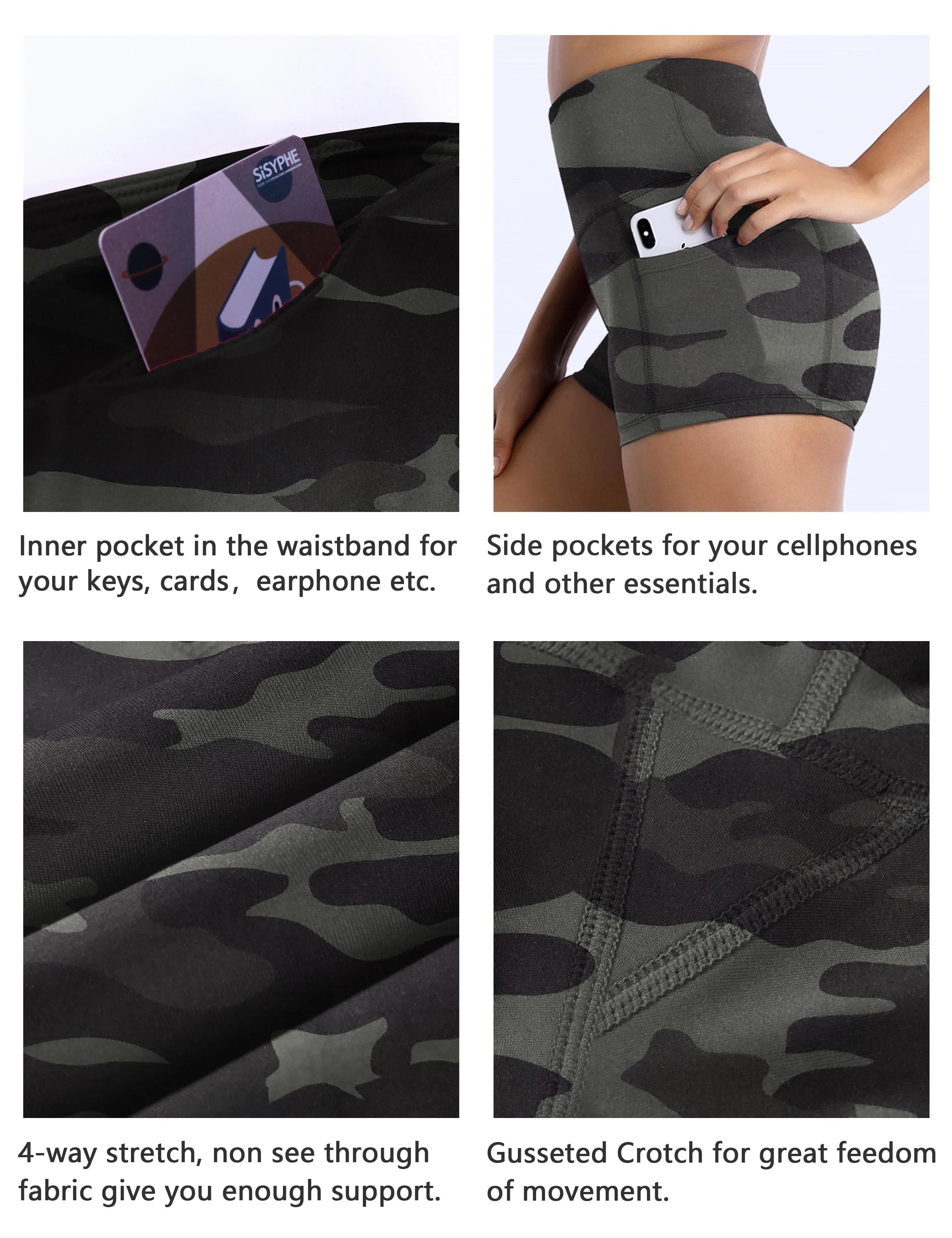 2.5" Printed Side Pockets Yoga Shorts dimgraycamo