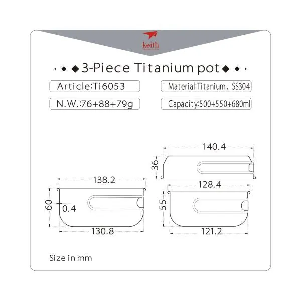 3-Piece Titanium pot and Pan Cook Set - 6053