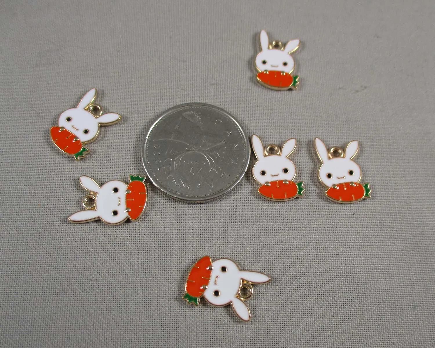 50% OFF!! Bunny with Carrot Charms Gold Tone Enamel 6pcs (0979)