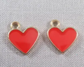 50% OFF!! Red Hearts Charm Gold Tone Enamel 6pcs (1721)