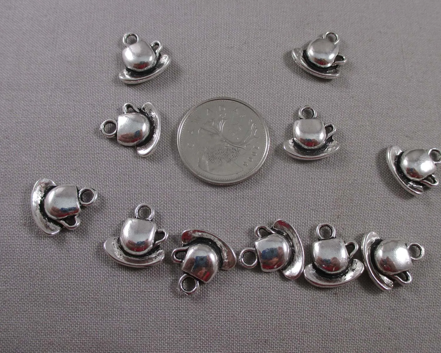 50% OFF!! Tea Cup Charms Silver Tone 14pcs (1745)