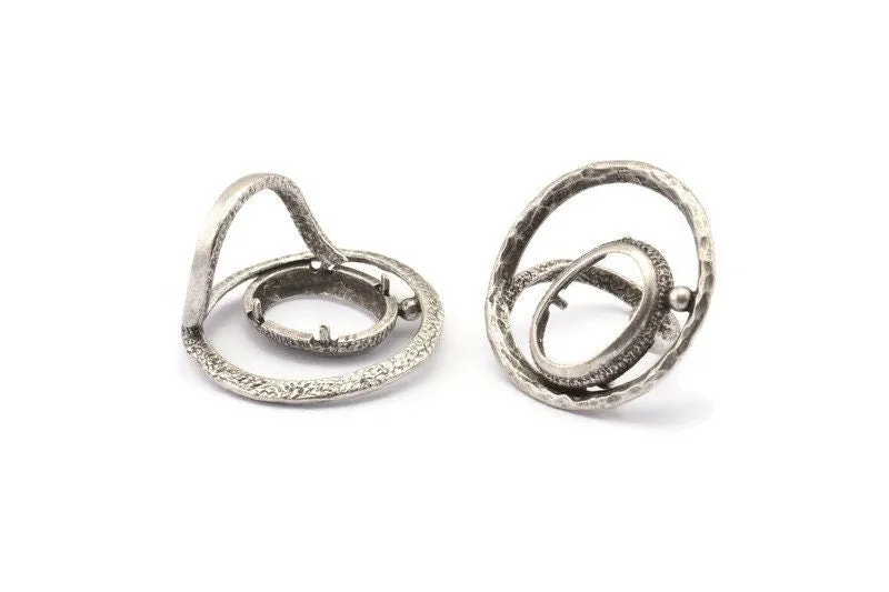 Adjustable Ring Settings, 1 Antique Silver Plated Brass Adjustable Ring Settings With 1 Pad BS 2003 H1234