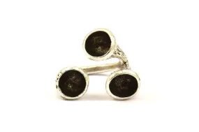 Adjustable Ring Settings - 1 Antique Silver Plated Brass Adjustable Rings with 3 Stone Setting - Pad Size 8mm N0349 H0077