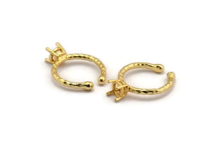 Adjustable Ring Settings - Gold Plated Brass 4 Claw Ring Blank - Pad Size 6mm N0318