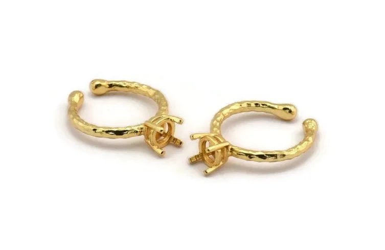 Adjustable Ring Settings - Gold Plated Brass 4 Claw Ring Blank - Pad Size 6mm N0318