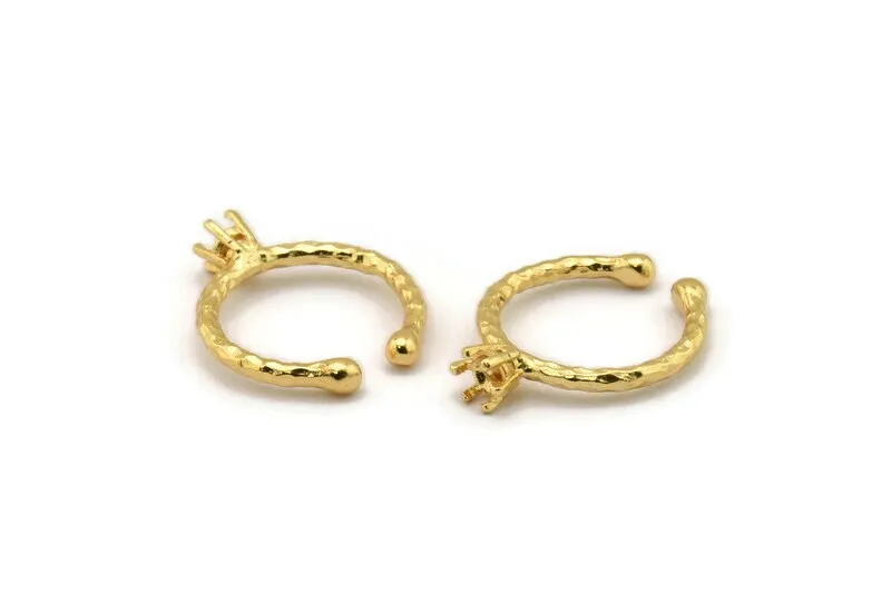 Adjustable Ring Settings, Gold Plated Brass 6 Claw Ring Blanks - Pad Size 4mm N0315