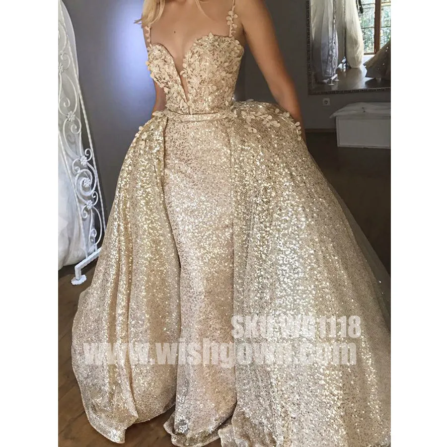 Affordable Spaghetti Strap Sparkle Sexy Popular Long Evening Prom Dresses, WG1118