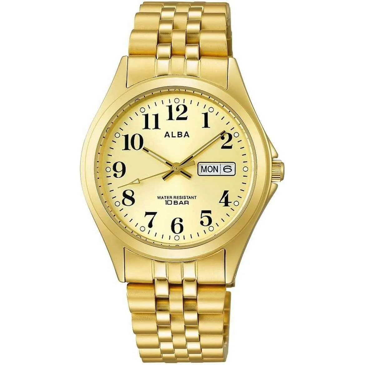 ALBA ANALOG LUMIBRITE GOLD STRAP WHITE DIAL MEN WATCH AQGK469