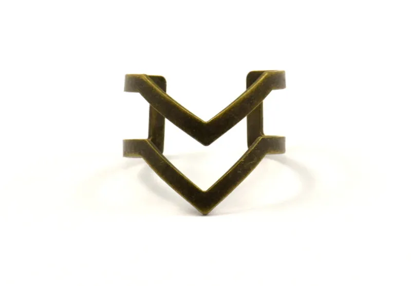 Antique Bronze Double Chevron Ring - 4 Antique Silver Plated Double Chevron Adjustable Rings Settings (16x17mm) 23 Gauge Mn03