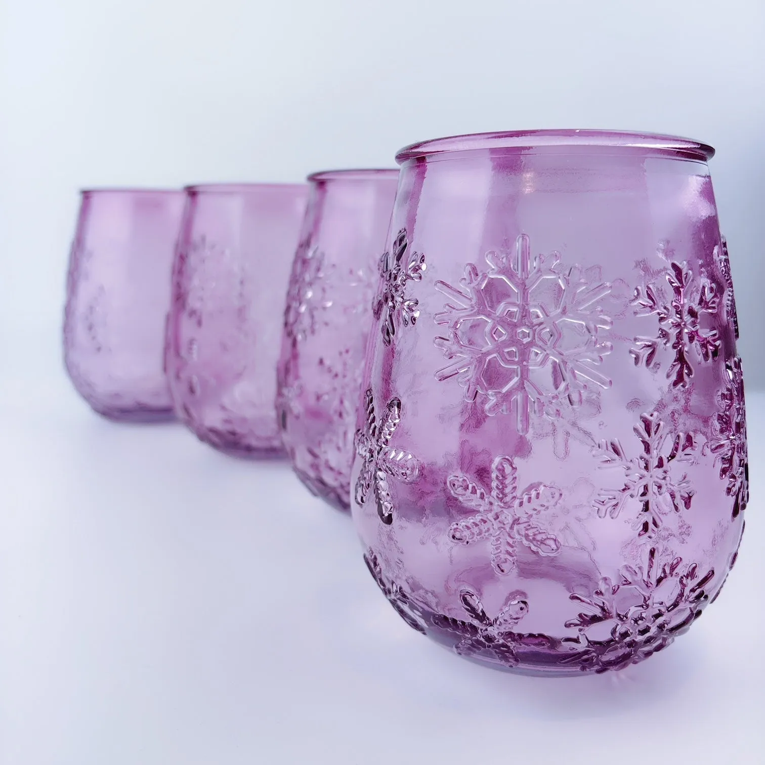 Authentic San Miguel Drinking Glasses 100% Recycled Glass Pink Snow Flakes - Set of 4