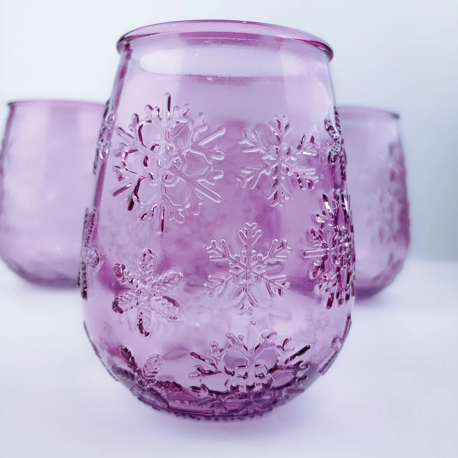 Authentic San Miguel Drinking Glasses 100% Recycled Glass Pink Snow Flakes - Set of 4