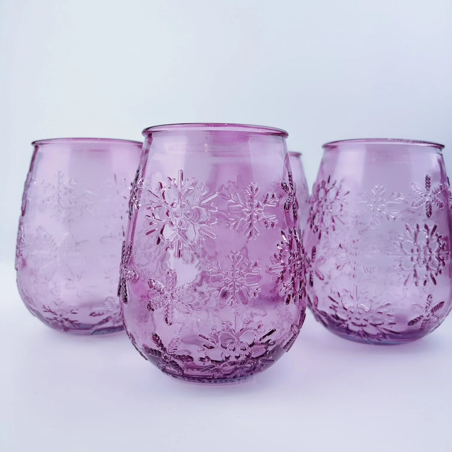 Authentic San Miguel Drinking Glasses 100% Recycled Glass Pink Snow Flakes - Set of 4