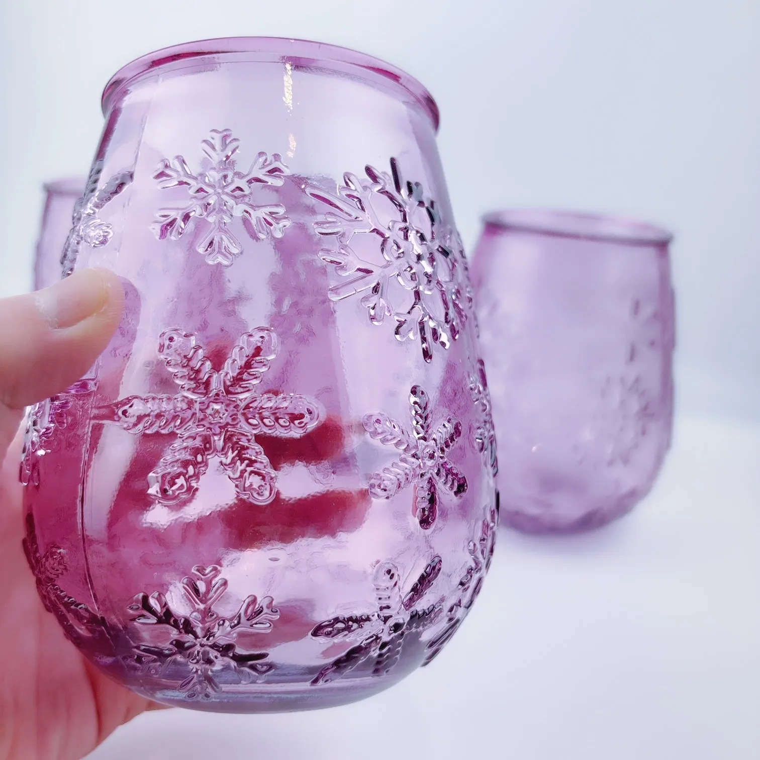 Authentic San Miguel Drinking Glasses 100% Recycled Glass Pink Snow Flakes - Set of 4