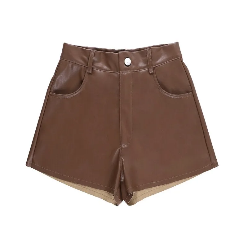 Autumn Casual Sexy Streetwear Female Synthetic Synthetic Leather Shorts Outfit