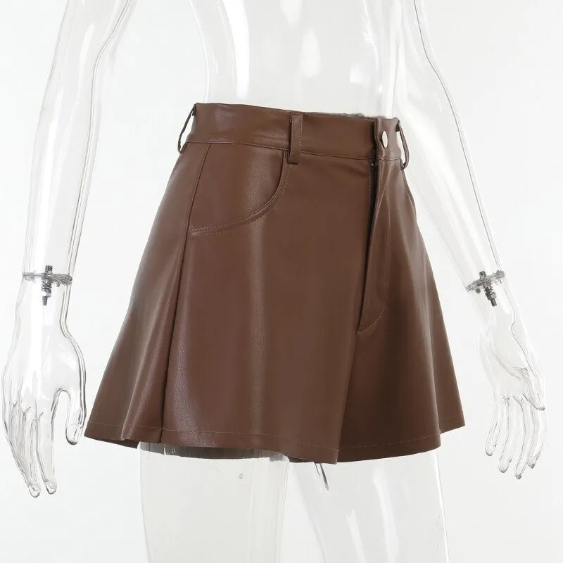 Autumn Casual Sexy Streetwear Female Synthetic Synthetic Leather Shorts Outfit