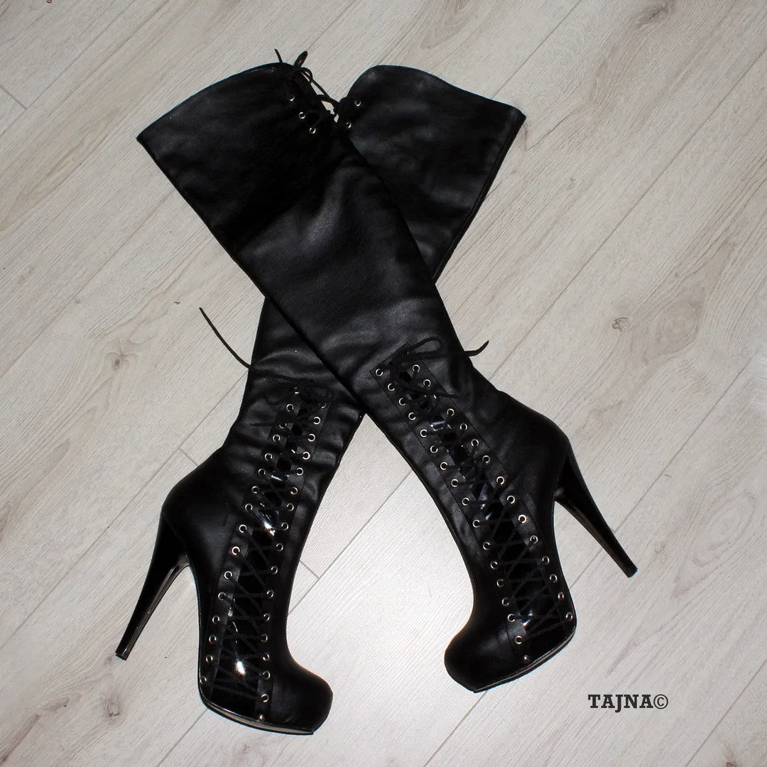 Black Corset High Heel Platform Knee High Boots