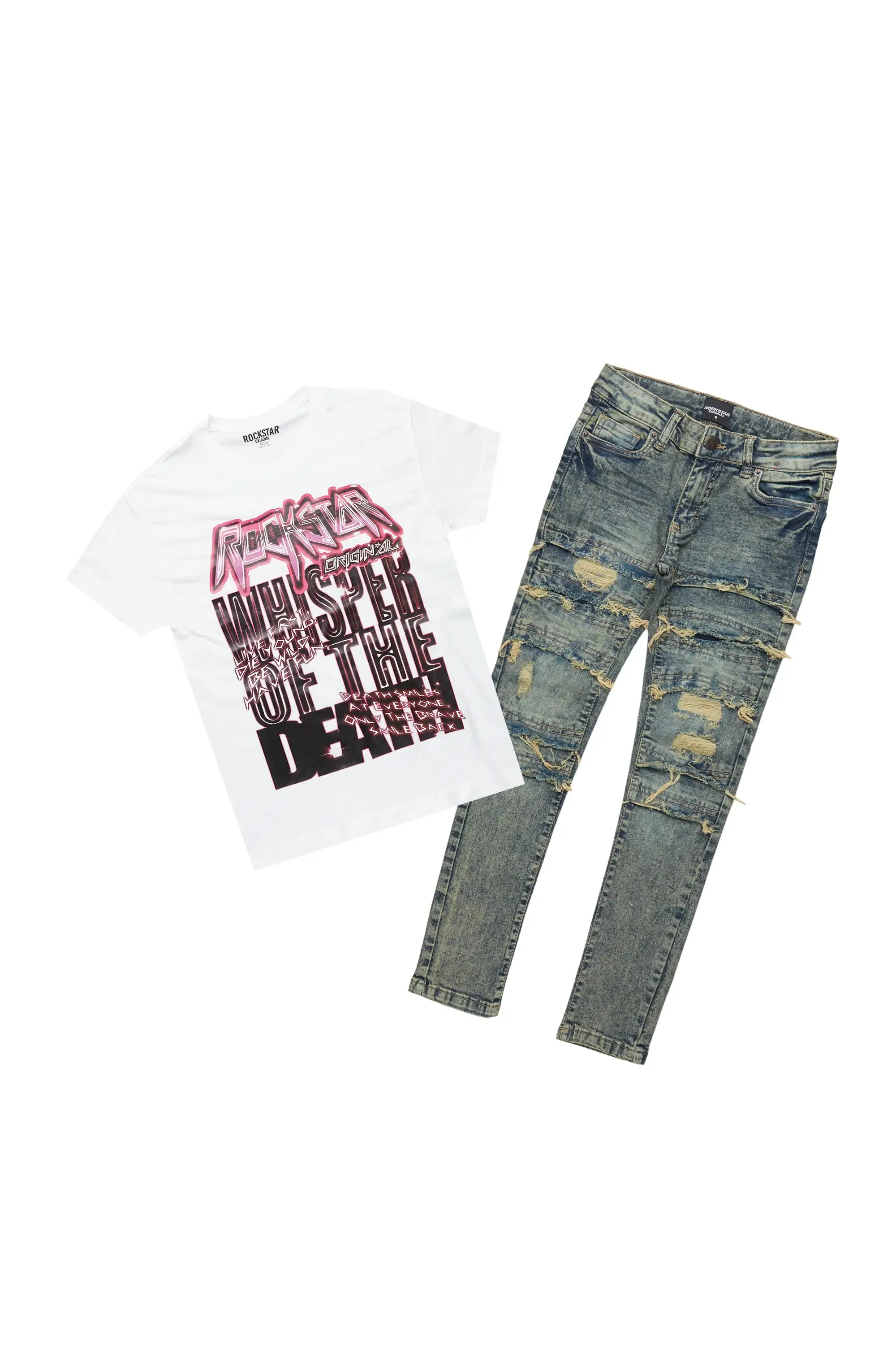 Boys Daiki White T-Shirt/Frayed Skinny Jean Set