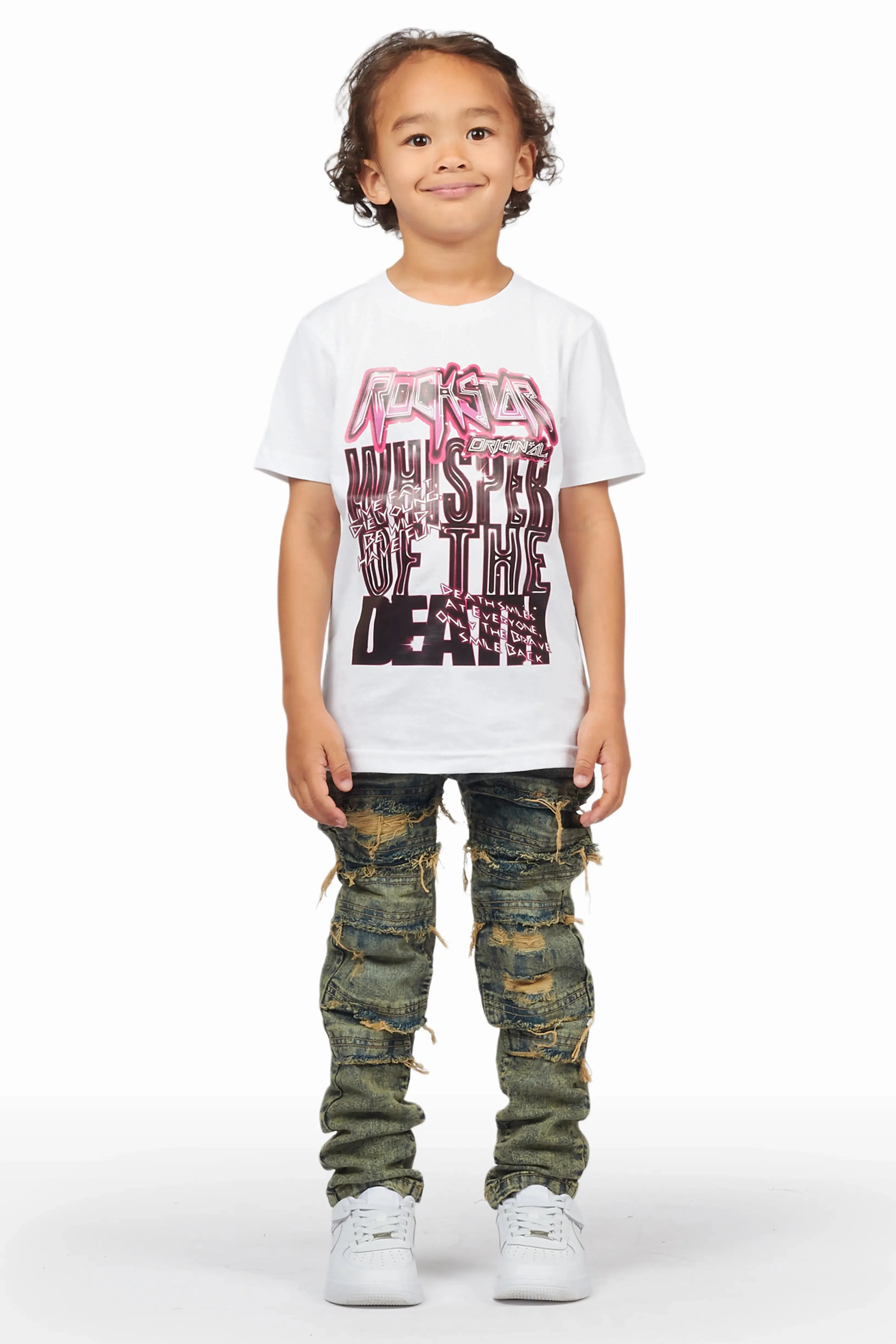 Boys Daiki White T-Shirt/Frayed Skinny Jean Set