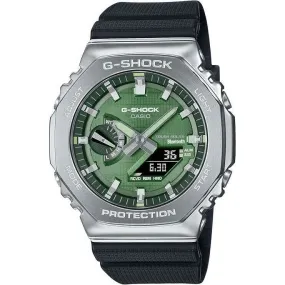 CASIO G-SHOCK METAL COVERED BLUETOOTH SOLAR SILVER & GREEN DIAL MEN WATCH GBM-2100A-1A3JF