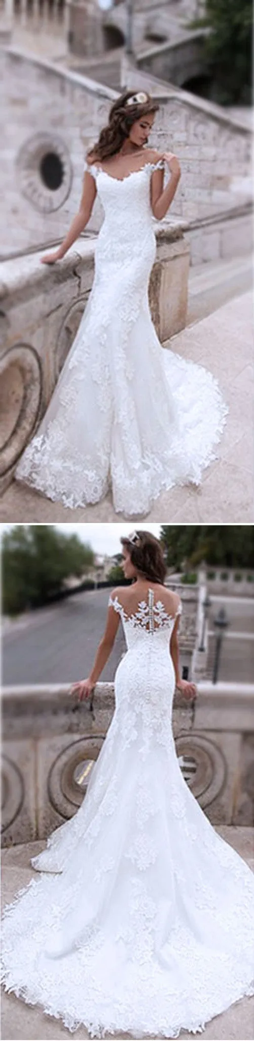 Charming Off Shoulder Sexy Mermaid White Lace Bridal Gown, Wedding Dresses, WD0058