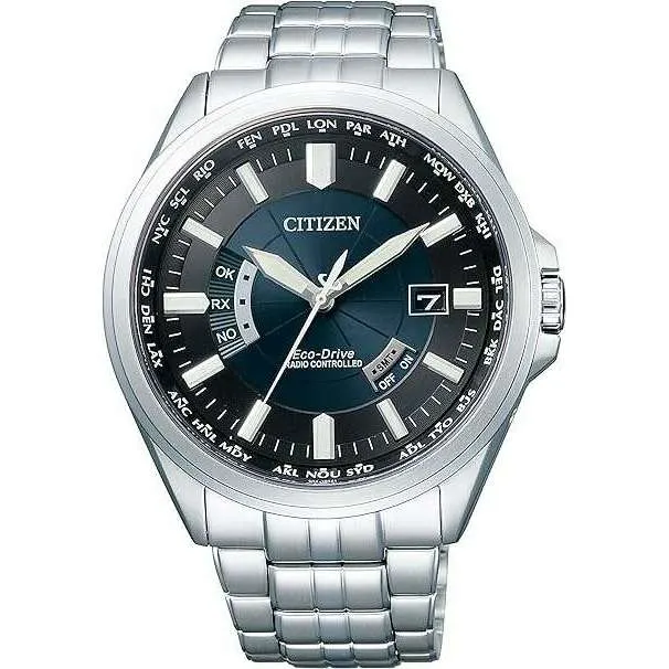 CITIZEN COLLECTION ECO-DRIVE RADIO CONTROLLED SILVER & DARK BLUE MEN WATCH CB0011-69L