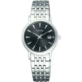 CITIZEN COLLECTION ECO-DRIVE SILVER STRAP BLACK DIAL LADIES WATCH EW1580-50G