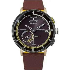 CITIZEN ECO-DRIVE RIIIVER ANALOG SOLAR BROWN RUBBER BAND BLACK DIAL MEN WATCH BZ7016-01X