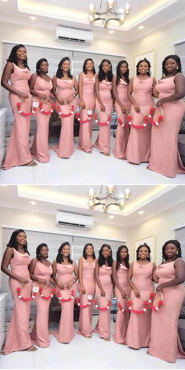 Elegant Pink Soft Satin Mermaid Long Bridesmaid Dresses Online, WGM128