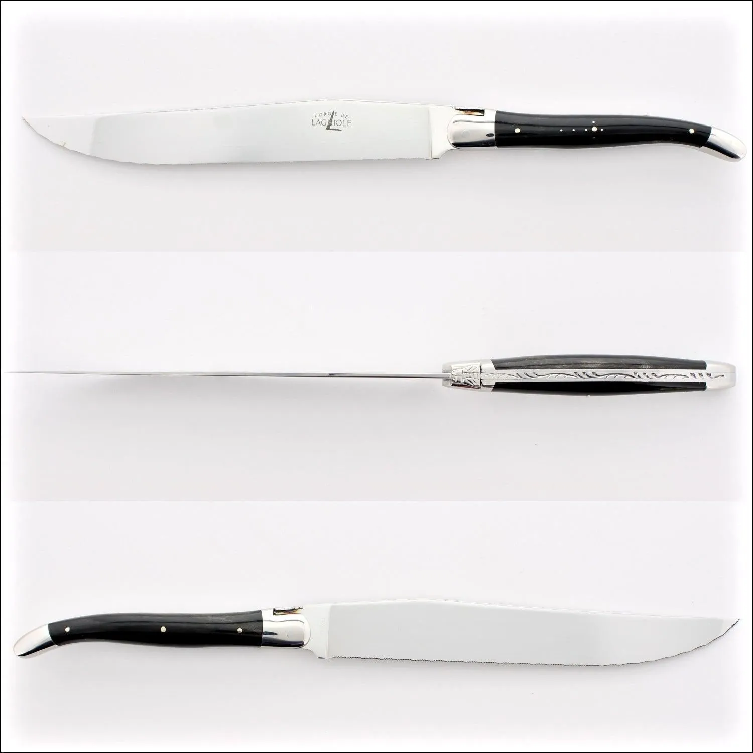 Forge de Laguiole Bread Knife Dark Horn Tip Handle - Shiny Finish