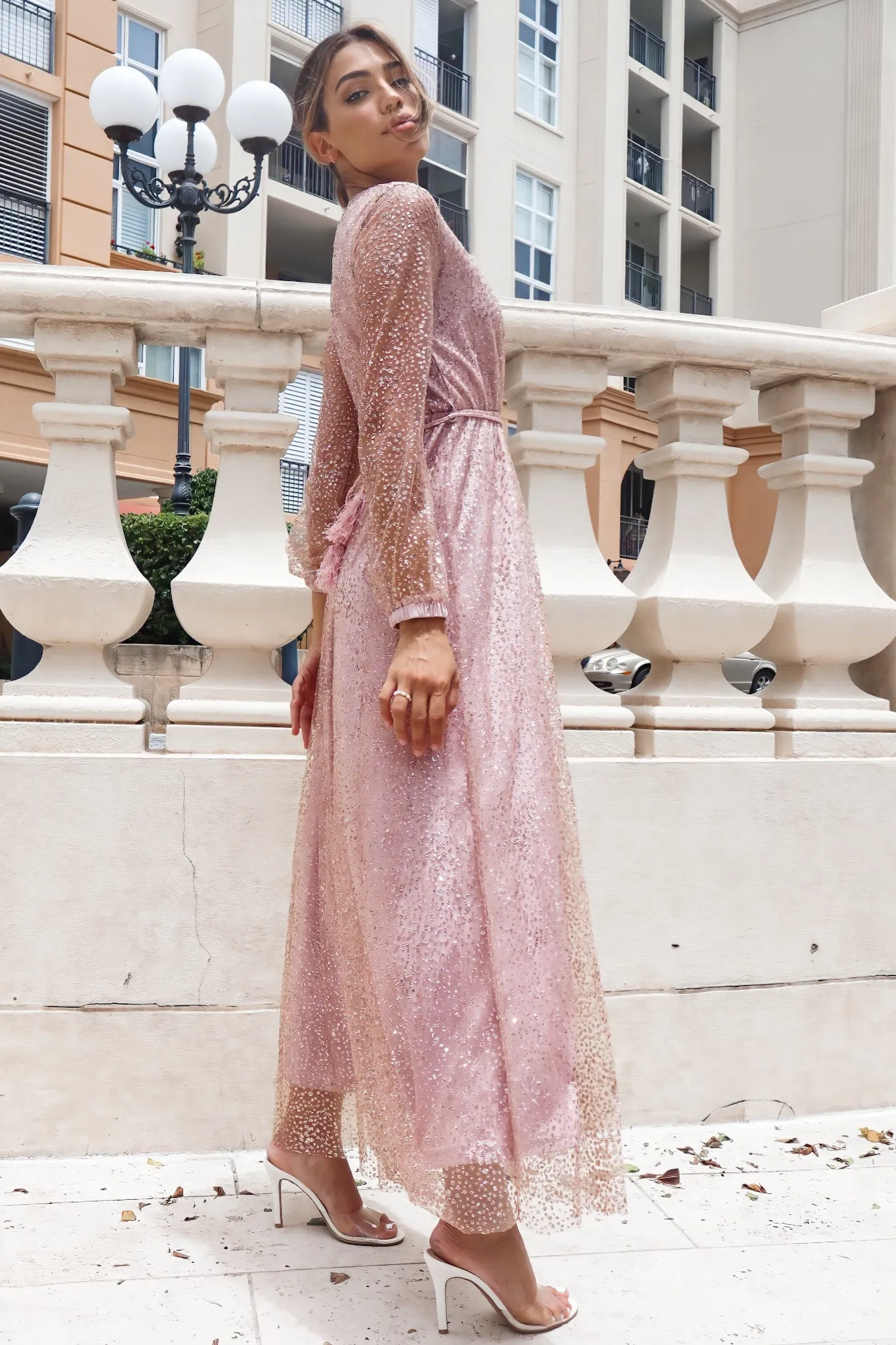 Gabrielle Glitter Gown - Blush Pink