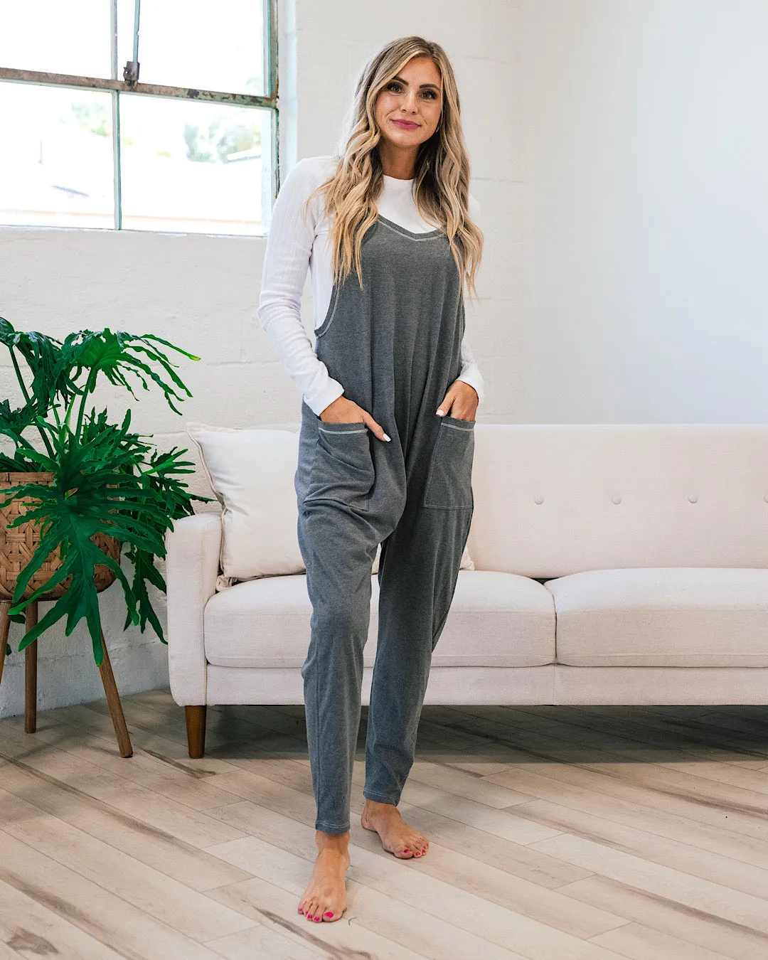 Heather Charcoal Knit Jumpsuit