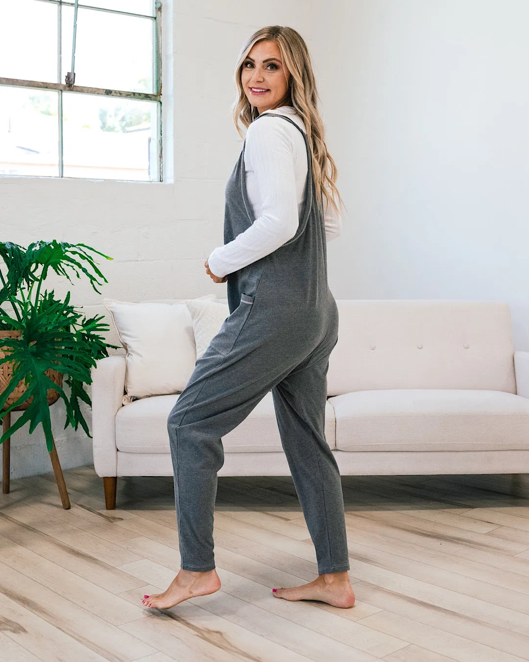 Heather Charcoal Knit Jumpsuit