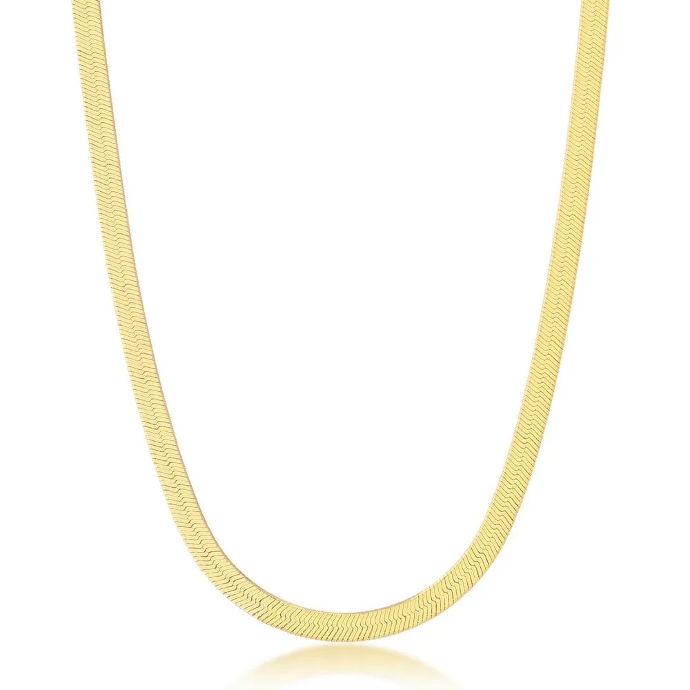 Italian Sterling Silver (5mm) Herringbone Necklace - 18K Gold Plated