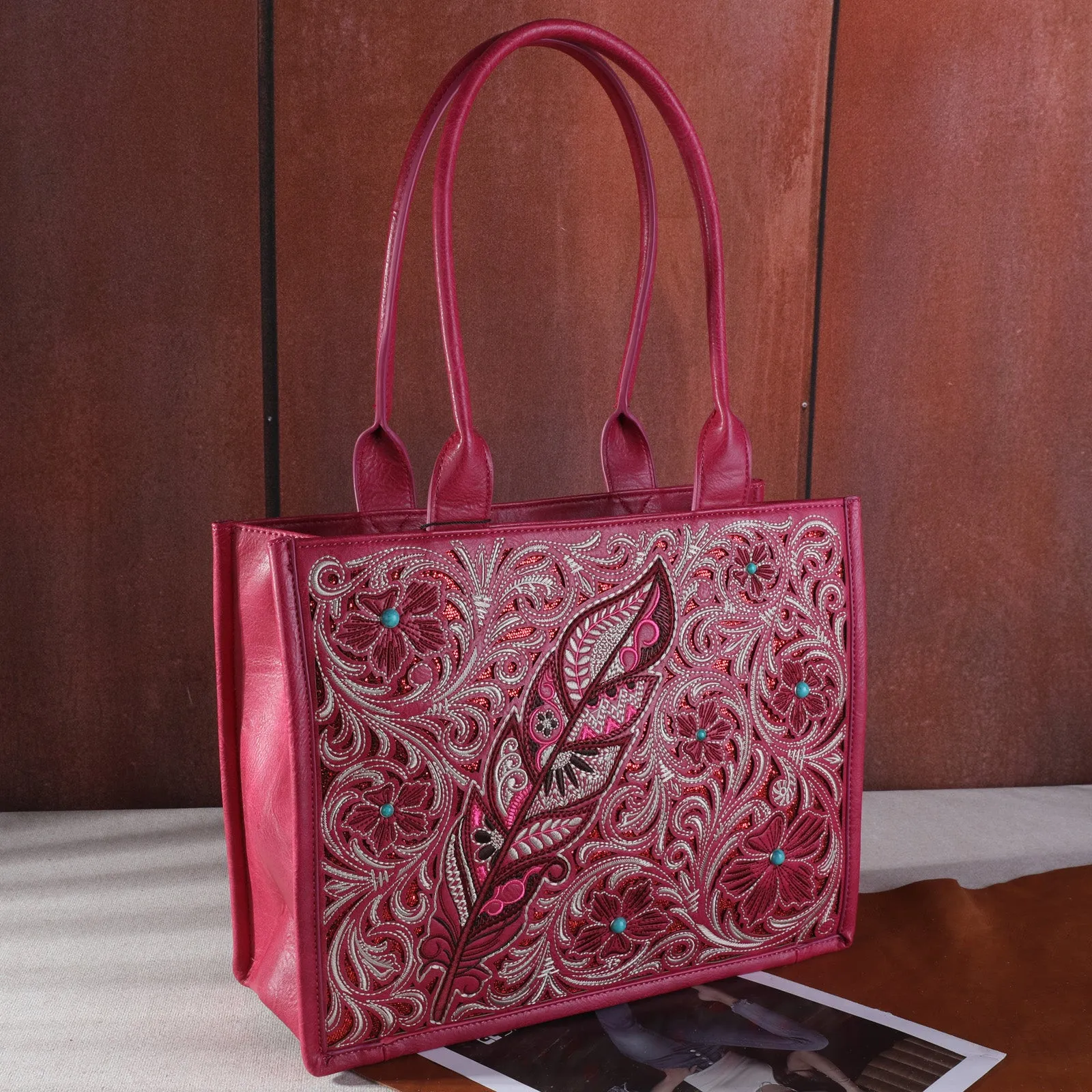 MW1244G-8317  Montana West Embroidered Floral Cut-out Collection Concealed Carry Tote