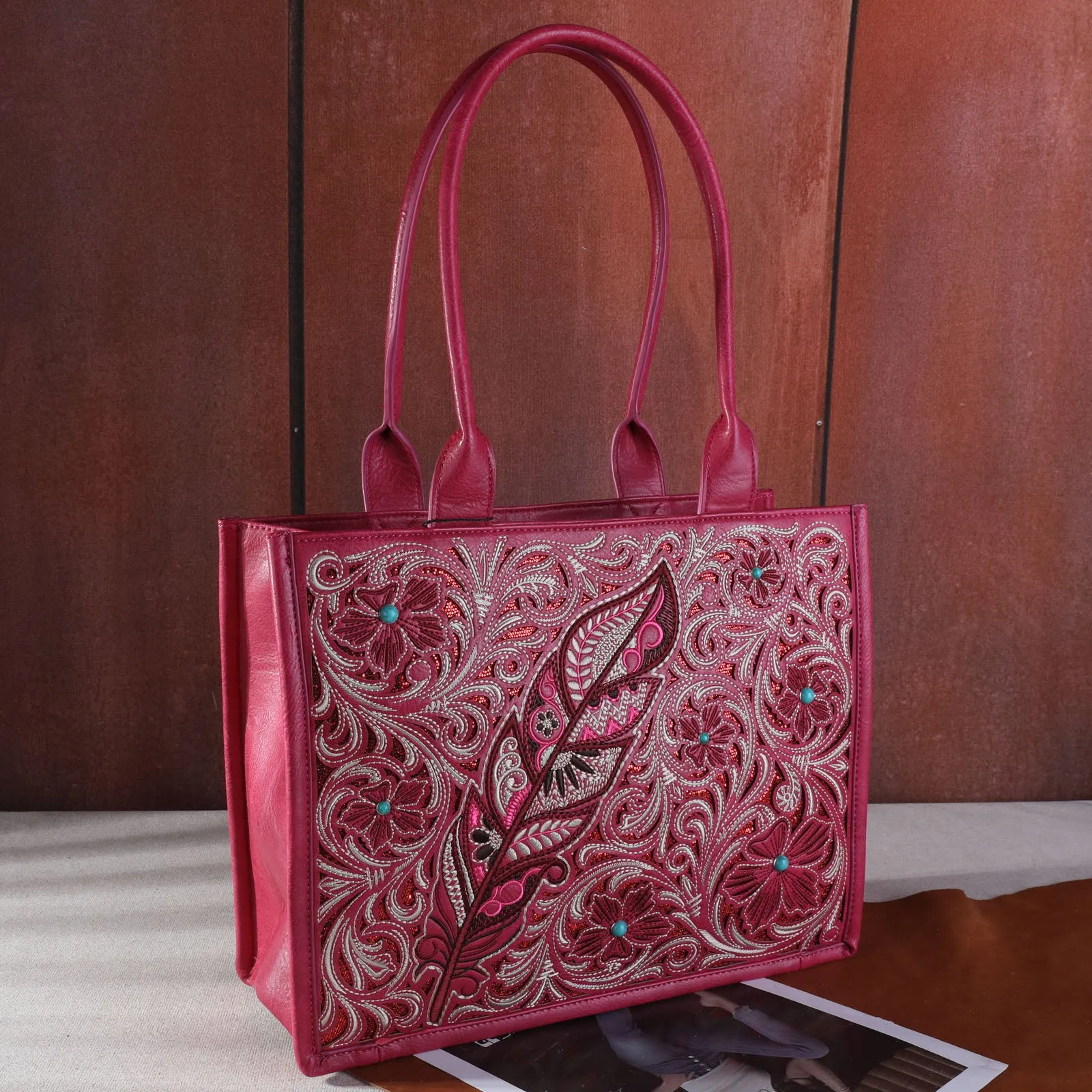 MW1244G-8317  Montana West Embroidered Floral Cut-out Collection Concealed Carry Tote