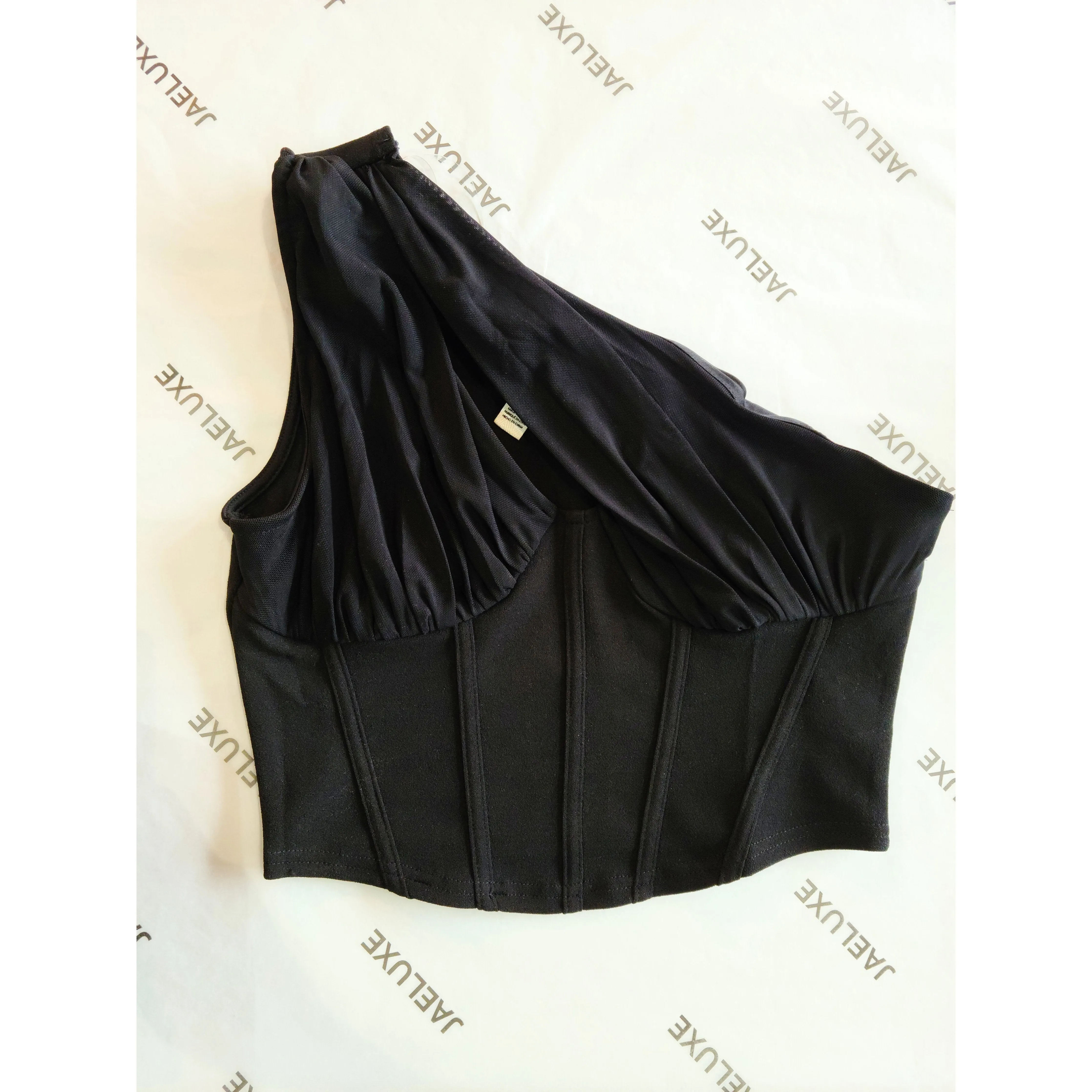 One Shoulder Corset Top - Black