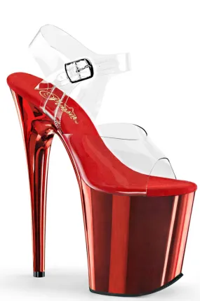 Pleaser USA Flamingo-808 Chrome 8inch Pleasers - Red