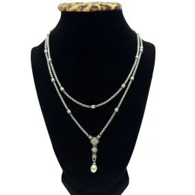 SCOTT KAY Sterling Silver Diamond & Freshwater Pearl Drop Necklace