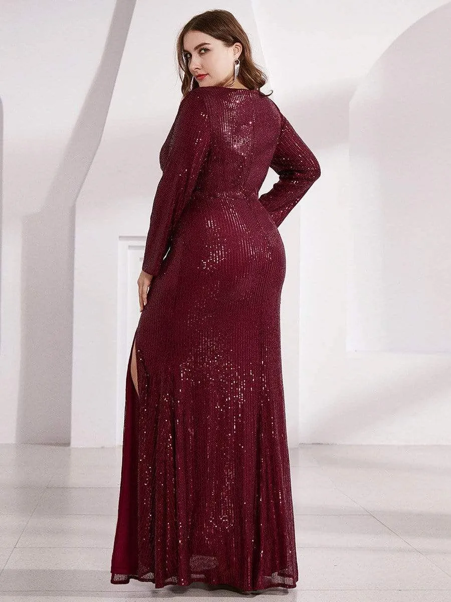 Shiny V Neck Sequin Long Sleeves Evening Dress