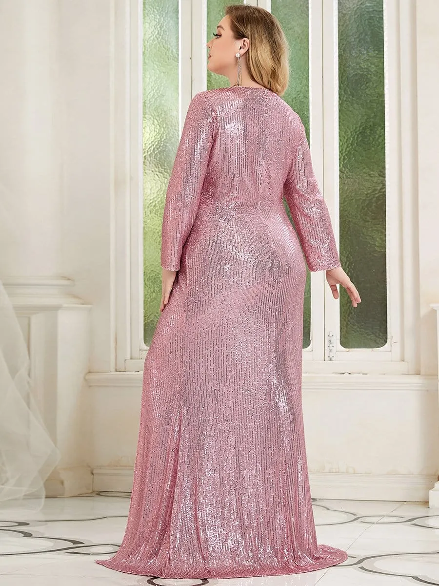 Shiny V Neck Sequin Long Sleeves Evening Dress