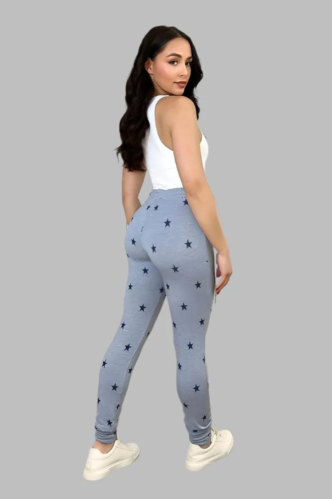 Sky Navy Star Print Elastic Waist Joggers