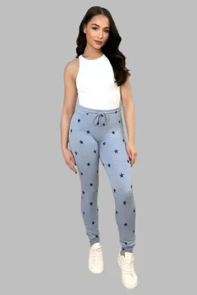 Sky Navy Star Print Elastic Waist Joggers