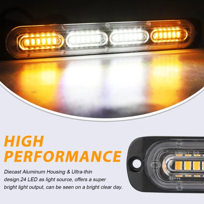 SMAXPro™ 24LED Strobe Light Bars (2x) - Amber/White, Warning Hazard, Flashing Beacon