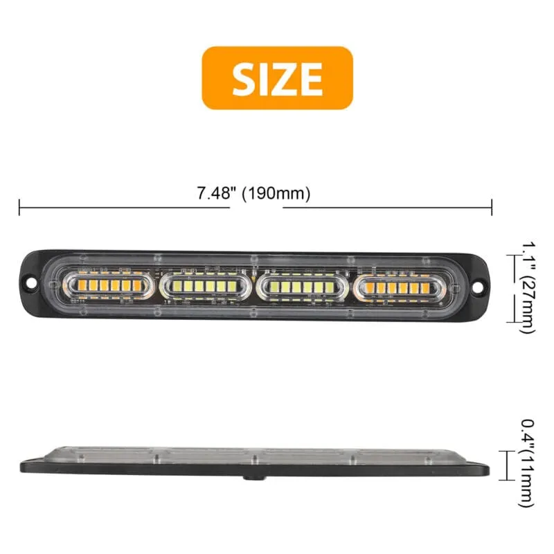 SMAXPro™ 24LED Strobe Light Bars (2x) - Amber/White, Warning Hazard, Flashing Beacon