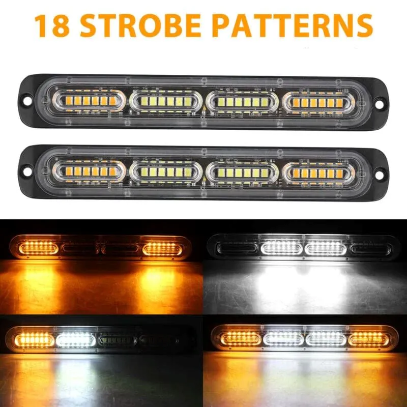 SMAXPro™ 24LED Strobe Light Bars (2x) - Amber/White, Warning Hazard, Flashing Beacon