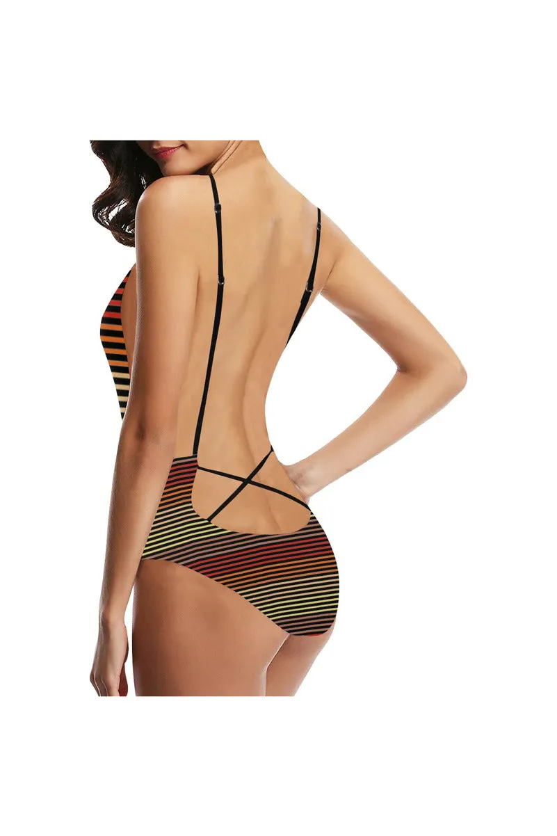 Spectral Lines Sexy Lacing Backless One-Piece Swimsuit (Model S10)