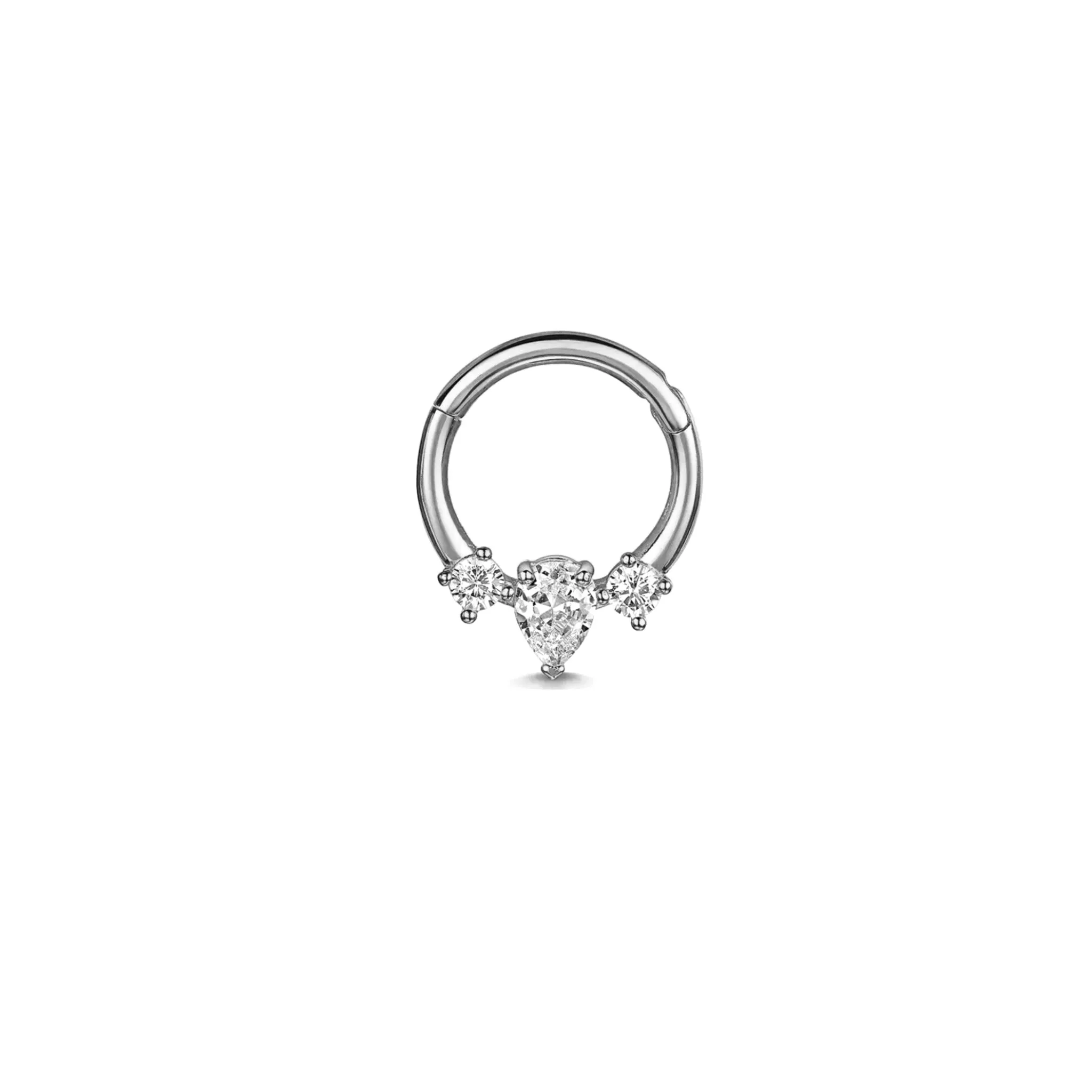 Teardrop & Solitaire Daith Piercing Hoop