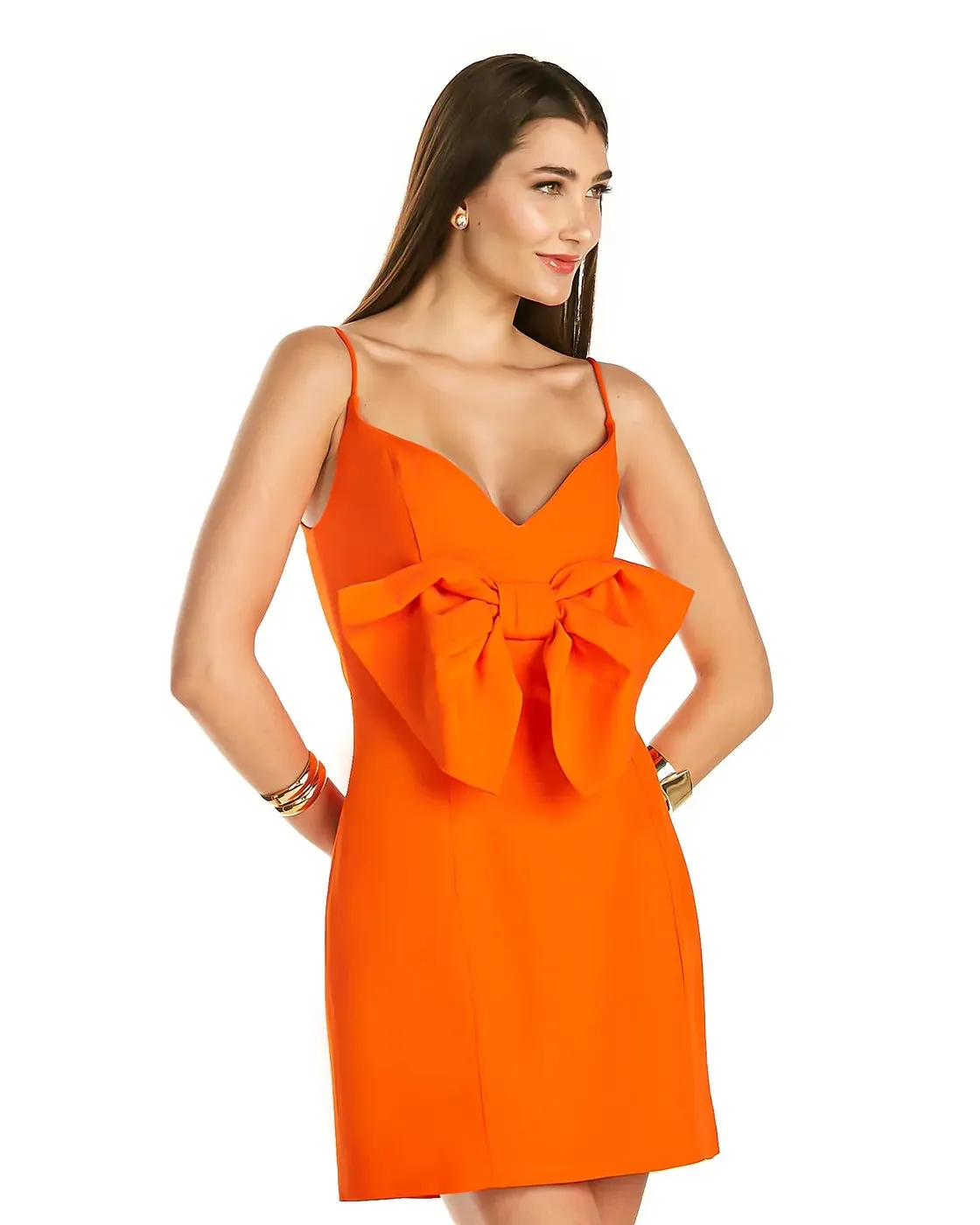 VESTIDO ANNE FERNANDES CURTO LAO FRENTE LARANJA