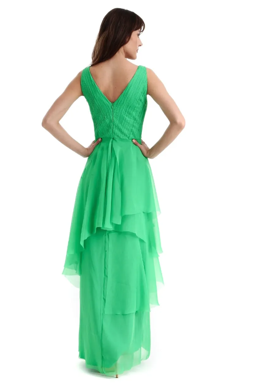 VESTIDO FABIANA MILAZZO CV24908 VERDE JADE DRAPEADO