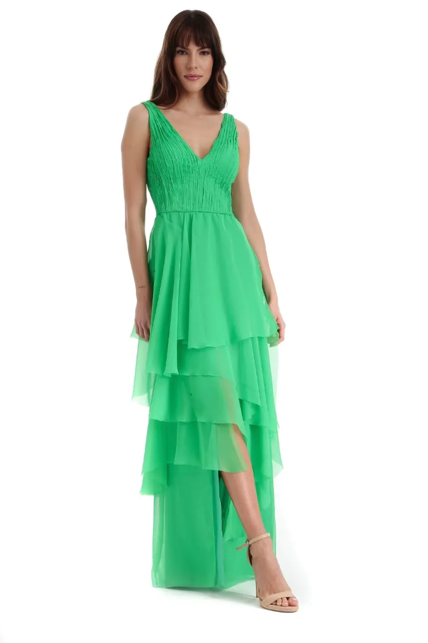 VESTIDO FABIANA MILAZZO CV24908 VERDE JADE DRAPEADO